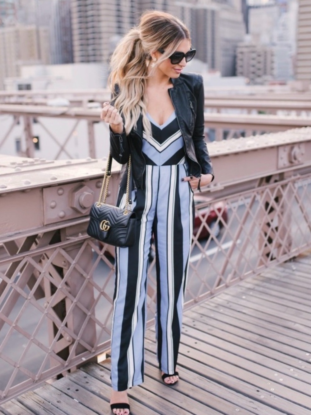 Adelyn Rae Black Nantucket Blues Wide-Leg Jumpsuit